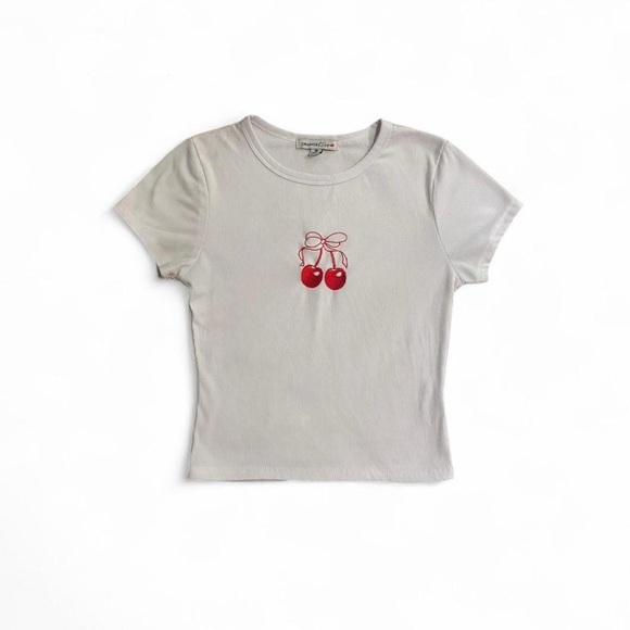Cherry Embroidered Women's Crop Top - White - Picture 1 of 4